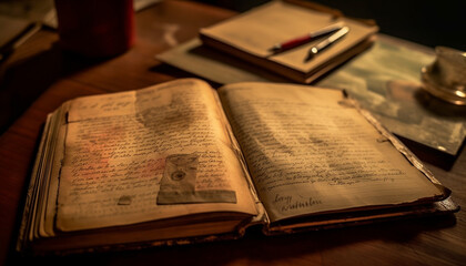 Wall Mural - Antique religious text on table for studying generated by AI