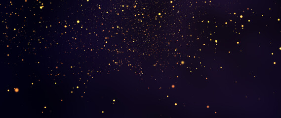 Wall Mural - banner gold particles abstract background with shining golden floating dust particles flare on gradi