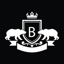 Modern Bear Badges Heraldic Logo, With Letter B.
