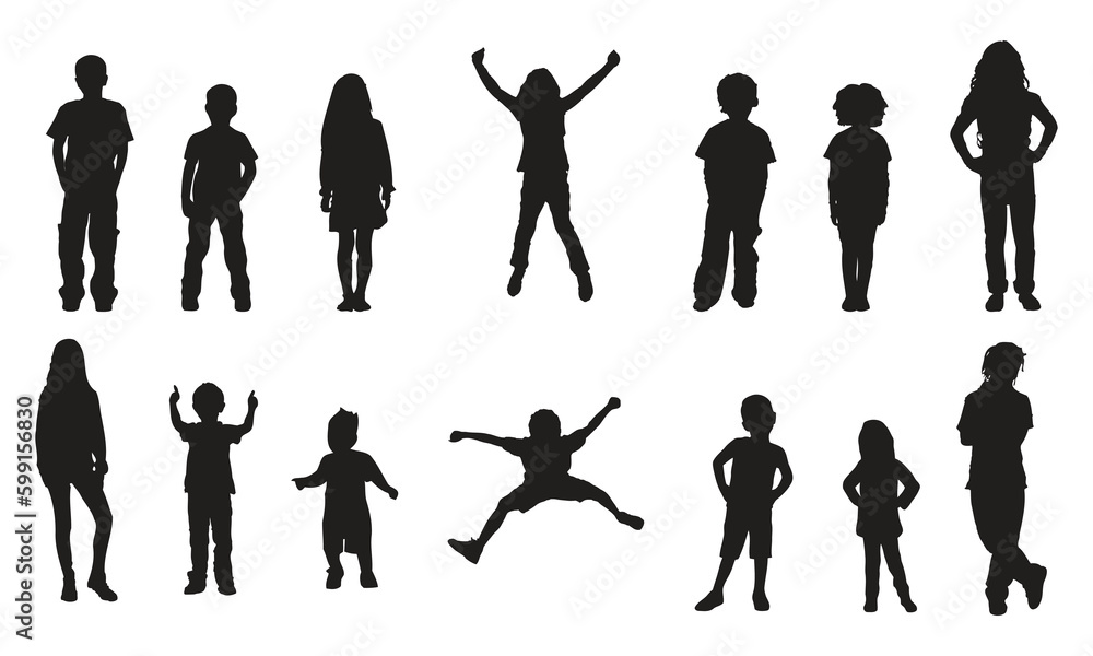 Set of kids boy and girl silhouette isolated on white background ...