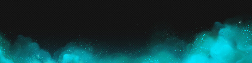 Wall Mural - turquoise fog cloud or steam vector background. abstract mist and smoke texture with magic dust. rea