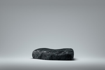 3d presentation pedestal made of natural black rock. 3d rendering of mockup of presentation podium for display or advertising purposes