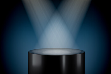 Wall Mural - 3d presentation pedestal illuminated by ray of spot light. 3d rendering of mockup of presentation po