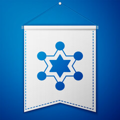 Canvas Print - Blue Hexagram sheriff icon isolated on blue background. Police badge icon. White pennant template. Vector