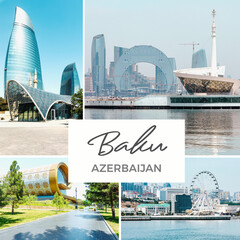 Wall Mural - Collage of Images from Baku, Azerbaijan. Popular Tourist Destination Set Pictures.