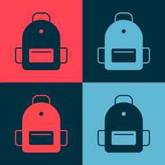 Canvas Print - Pop art School backpack icon isolated on color background. Vector