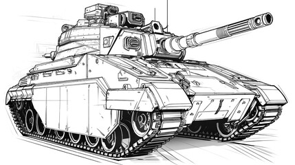 Technical Tank sketches in ink & pencil, capturing iconic war machines. Generative AI