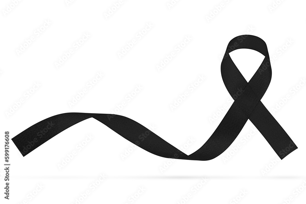 Black awareness ribbon isolated. Mourning and melanoma symbol. White ...