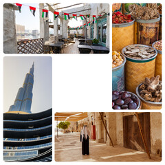 Wall Mural - Collage of Images from Dubai, United Arab Emirates. Popular Tourist Destination Collage Set Pictures.