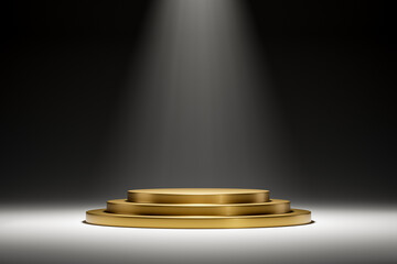 3d presentation pedestal illuminated by ray of spot light. 3d rendering of mockup of presentation podium for display or advertising purposes