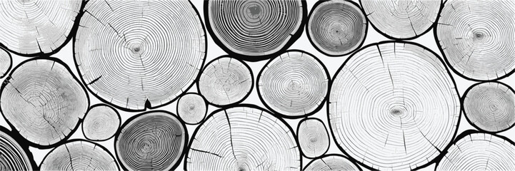 Sticker - Log cut, vector banner. Tree rings pattern, shades of gray.	