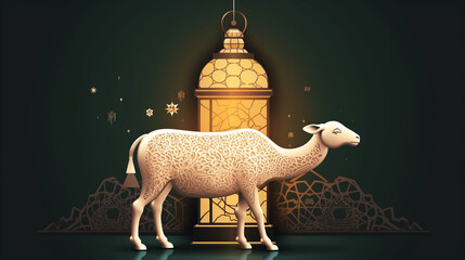 Eid al adha background goat with mosque generative ai