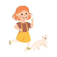 Wall Mural - Offensive Girl Bullying and Abusing Cat Hurting Tail Vector Illustration