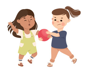 Wall Mural - Offensive Girl Bullying and Abusing Her Agemate Taking Ball Away Vector Illustration