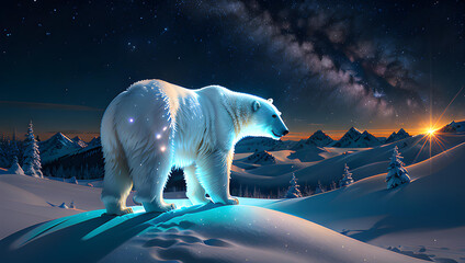 illustration of polar bear in natural arctic environment.