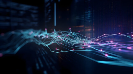 Digitals data stream Bright, colorful background. Abstract Abstract digital network connection technology business. Network connections concept. Big data and cybersecurity. Generative AI