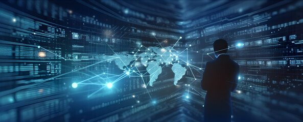 Digitals data stream. Bright, colorful background. Abstract digital network connection technology business. Network connections concept. Big data and cybersecurity. Generative AI