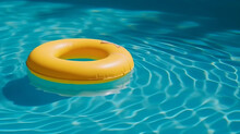 Yellow Swimming Pool Ring Float In Blue Water. Generative Ai