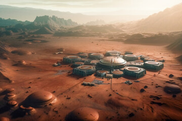 Wall Mural - future mars base or scientific facility. mars colonization concept. created with generative ai techn