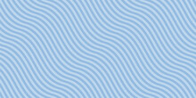Subtle Blue Curvy Wavy Lines Pattern. Vector Seamless Texture With Thin Diagonal Waves, Stripes. Modern Abstract Minimal Background, Optical Illusion Effect. Simple Repeat Decorative Geo Design