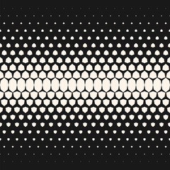 Halftone vector geometric seamless pattern with diamond shapes, crystals, grid. Abstract minimal monochrome background with gradient transition effect. Trendy retro style black and white repeat design