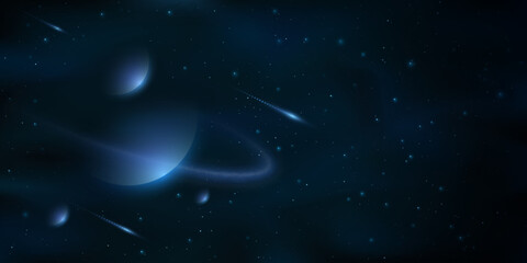 Wall Mural - planets on the background of open space with falling stars. galaxy concept. realistic starry sky for