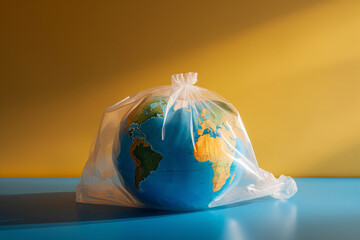 Wall Mural - Earth wrapped in a plastic bag. global environment concept. Generative ai