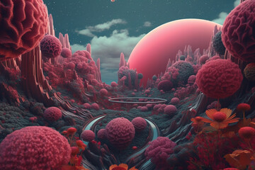 Aufkleber - A set of concentric circles in shades of pink and purple, resembling a blooming flower.. Generative AI technology.