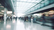 © Rafa Fernandez - People traveling, walking through airport, motion blur, wide shot. Generative AI
