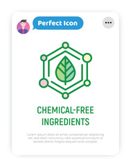 Wall Mural - Chemical free ingredients symbol. Thin line icon for package of organic product. Modern vector illustration.