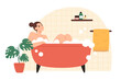 Young woman taking a bath with foam, flat style illustration