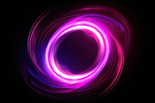 Glowing Swirl. Light Motion. Vortex Circle. Defocused Neon Purple Pink White Color Gradient Circle Flare Abstract Illustration Background