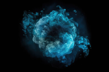 smoke swirl. ink water. cosmic blast. night galaxy. blue color glowing fluid circle cloud floating o