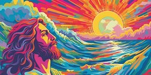 Jesus Crossing The Sea Psychedelic Wallpaper