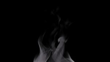 Steam For Food. White Steam Spins And Rises From The Pan. White Smoke Rises From A Large Pot, Which Is Located Behind The Frame. Isolated Steam Seamless Loop Black Background.