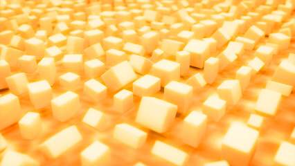 Wall Mural - golden warm color geometric background of many boxes - abstract 3d illustration