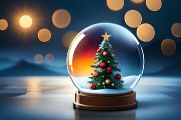 Wall Mural - snow globe with christmas tree and bokeh. christmas eve. generative ai