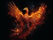 Artistic representation of a fiery phoenix rising from the ashes