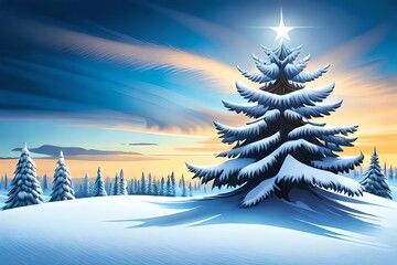 Wall Mural - Abstract Christmas Tree On Blue Background. Christmas Eve. Generative AI