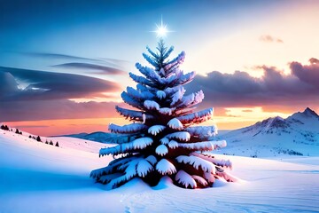 Wall Mural - Blurred Christmas Tree Lights On White Snow Abstract Background. Christmas Eve. Generative AI