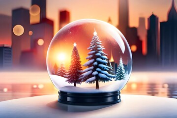 Wall Mural - snow globe with christmas tree and bokeh. christmas eve. generative ai