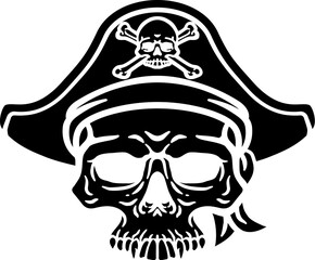 Poster - A pirate skull and crossbones jolly roger grim reaper cartoon wearing captain a hat and eye patch