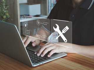 Wall Mural - maintenance and repair, system, program updates, through the wrench screwdriver icon window.
