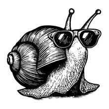 Snail Wearing Sunglasses Sketch, Cool Snail Vector Illustration