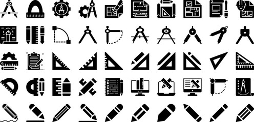 Drafting Icon Set Isolated Silhouette Solid Icons With Symbol, Vector, Icon, Drafting, Construction, Plan, Design Infographic Simple Vector Illustration