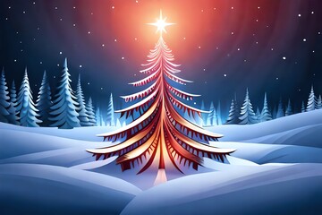 Wall Mural - Abstract Christmas Tree On Blue Background. Christmas Eve. Generative AI