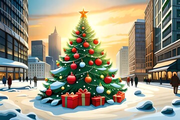 christmas tree with colorful decorations. christmas eve. generative ai