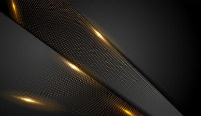 Wall Mural - Abstract dark grey background with orange golden glowing lines. Vector technology design