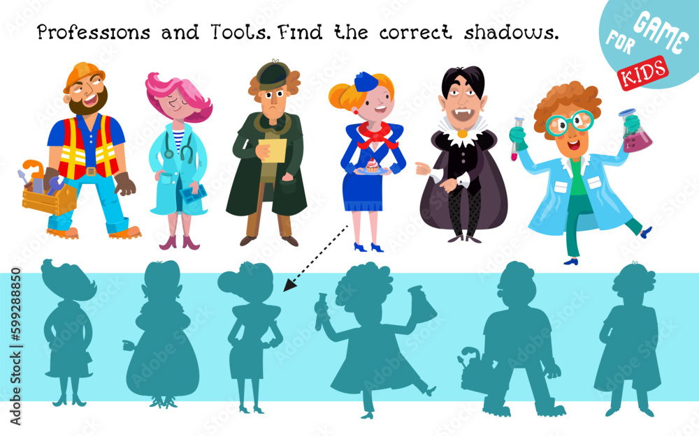 Vector de Stock Find correct shadow. Educational puzzle game for ...