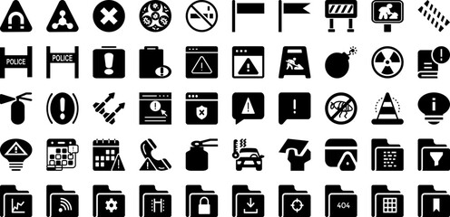 Warning Icon Set Isolated Silhouette Solid Icons With Information, Danger, Mark, Safety, Alert, Attention, Icon Infographic Simple Vector Illustration